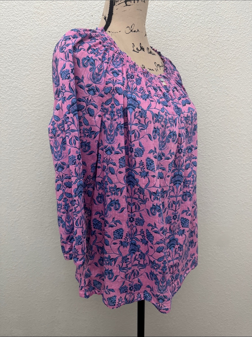 J. Jill Floral Boho Peasant Top Pink Blue Floral Print Cotton Size Small - Picture 5 of 12